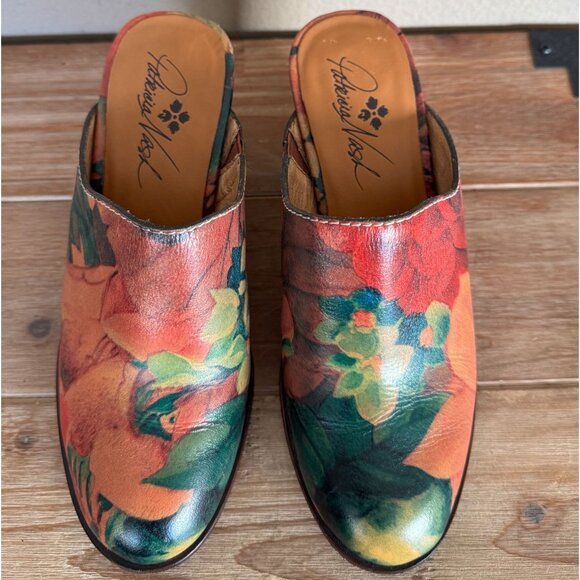 Patricia Nash NICIA Multi Color Oil Paint Floral Print Block Heel Mules Size 8 - Picture 4 of 13